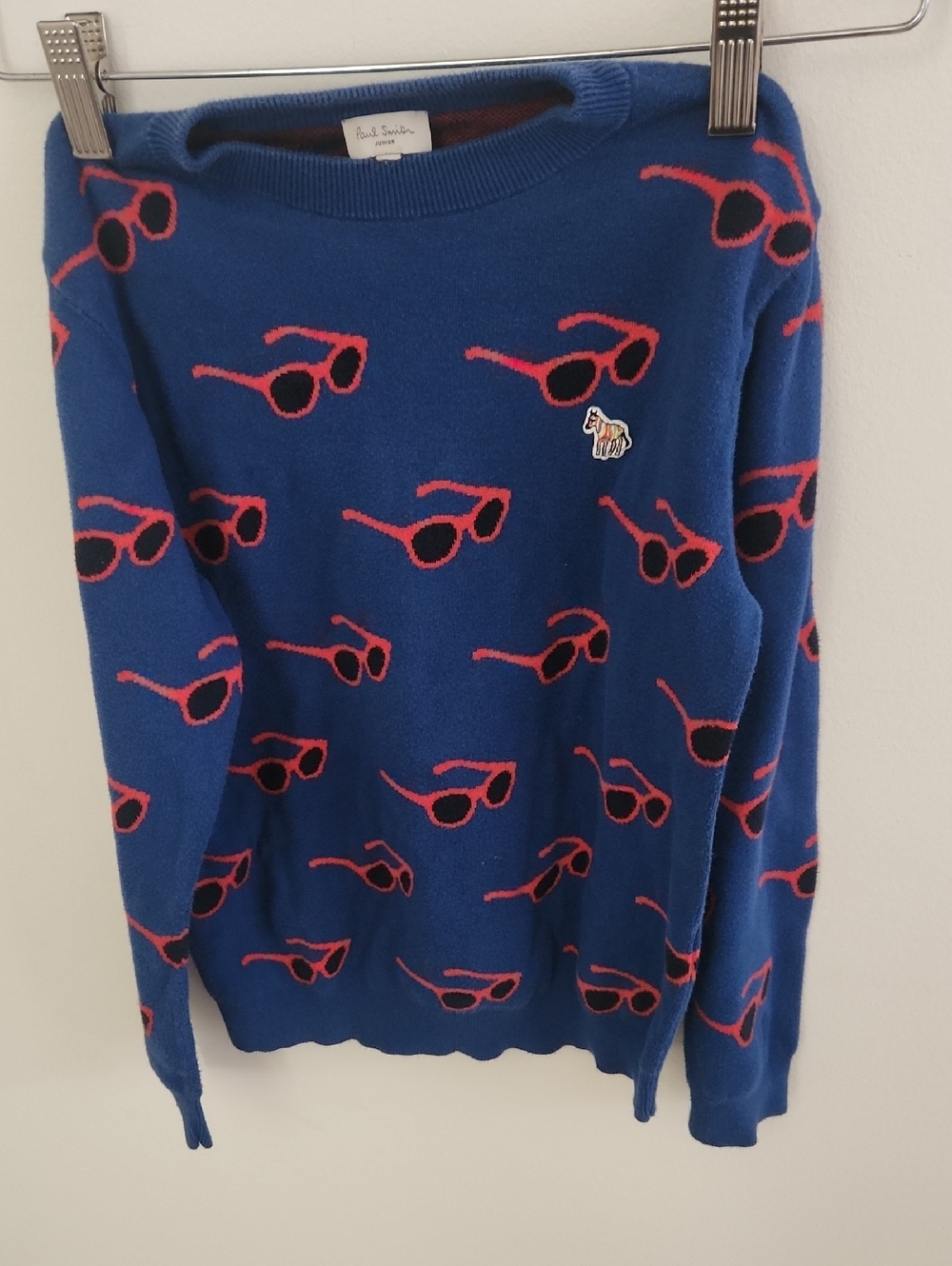 Paul Smith Junior Blue Crewneck Sunglasses-Print Sweater Size 6